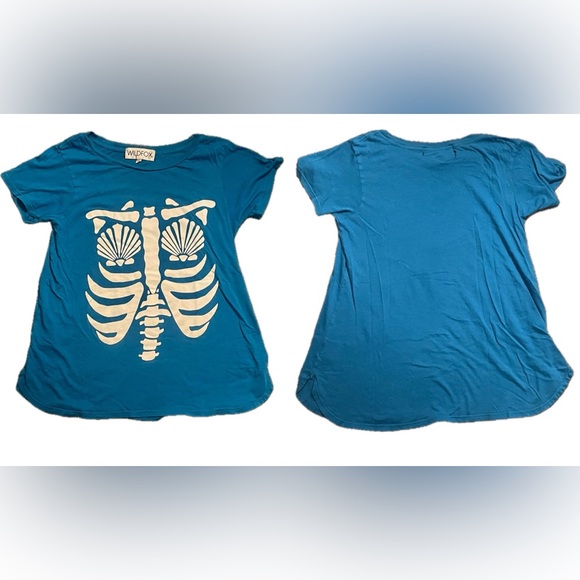 WILDFOX | Distressed Mermaid Skeleton Blue T Shirt | XS - Picture 6 of 16